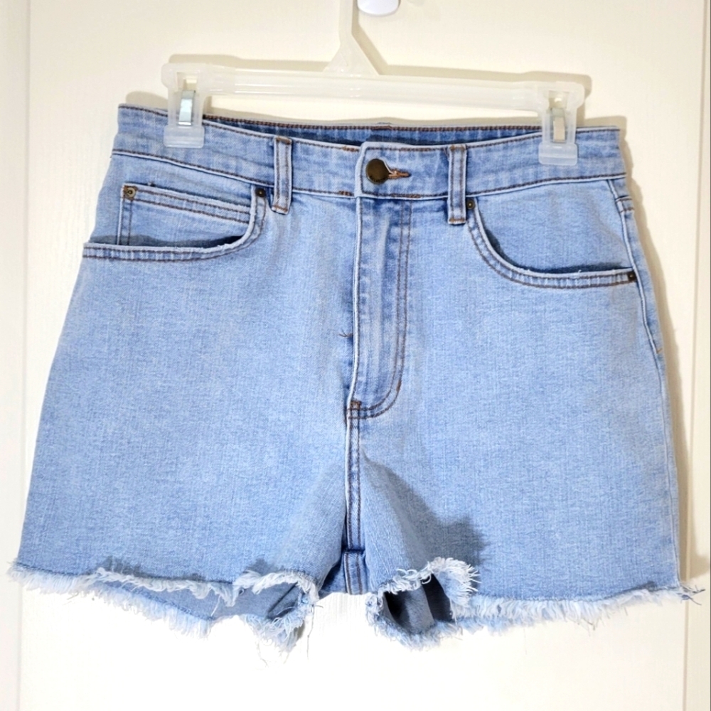 Billabong Women's Freyed Hem High Rise Medium Wash Denim Jean Shorts Size 12